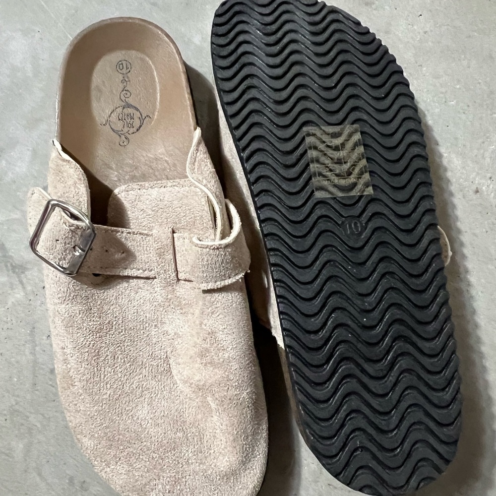 Beige Suede Buckle Clogs - Picture 2 of 2